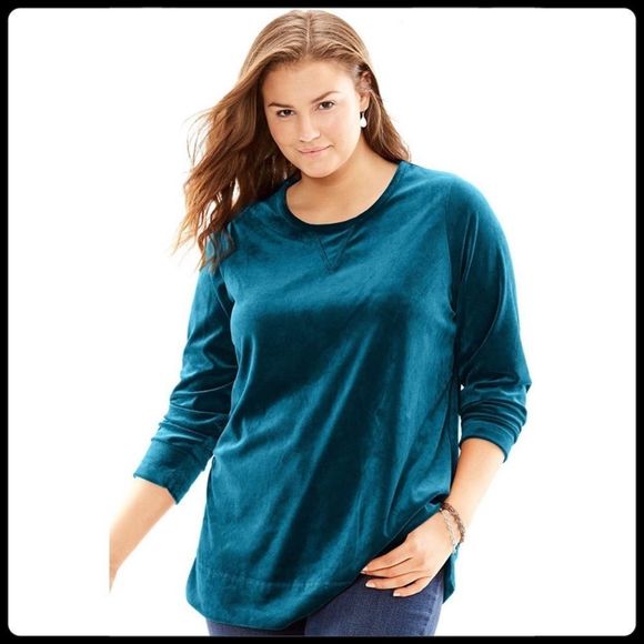 Woman Within Tops - Teal Velour Tunic Sz 18/20